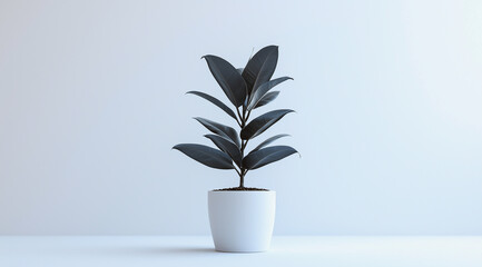 Minimalistic green potted plant against a white background in a modern setting.
