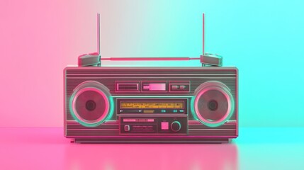 A retro boombox with antennas, designed for playing music and radio.