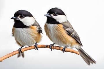 Chickadees bird on white background, AI Generated