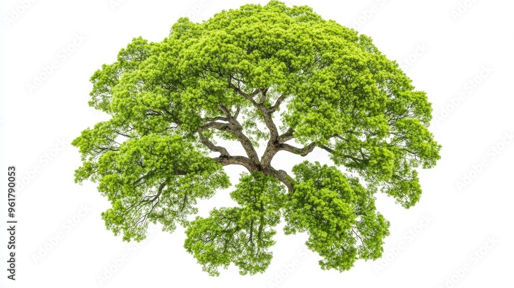 Poster visualization of a 3d tree in a top-down view on a white background, for architectural design use