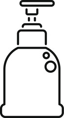 Simple line drawing of a dispenser bottle dispensing liquid, ideal for representing soap, shampoo, or lotion