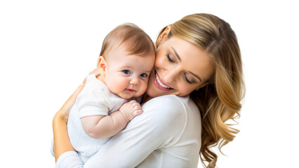 Smiling mother holding her baby close