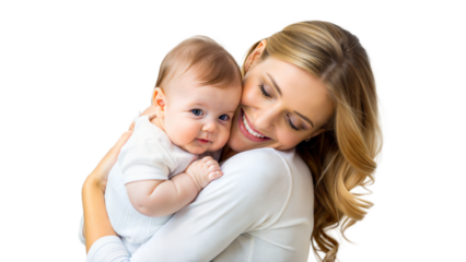 Smiling mother holding her baby close