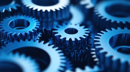 A collection of interlocking blue gears, symbolizing machinery and engineering.