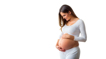 Pregnant woman gently holding her belly