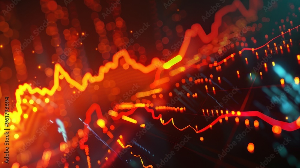 Poster abstract data visualization with red and orange lines