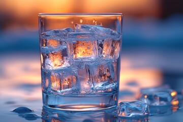 Glass of Ice Water at Sunset