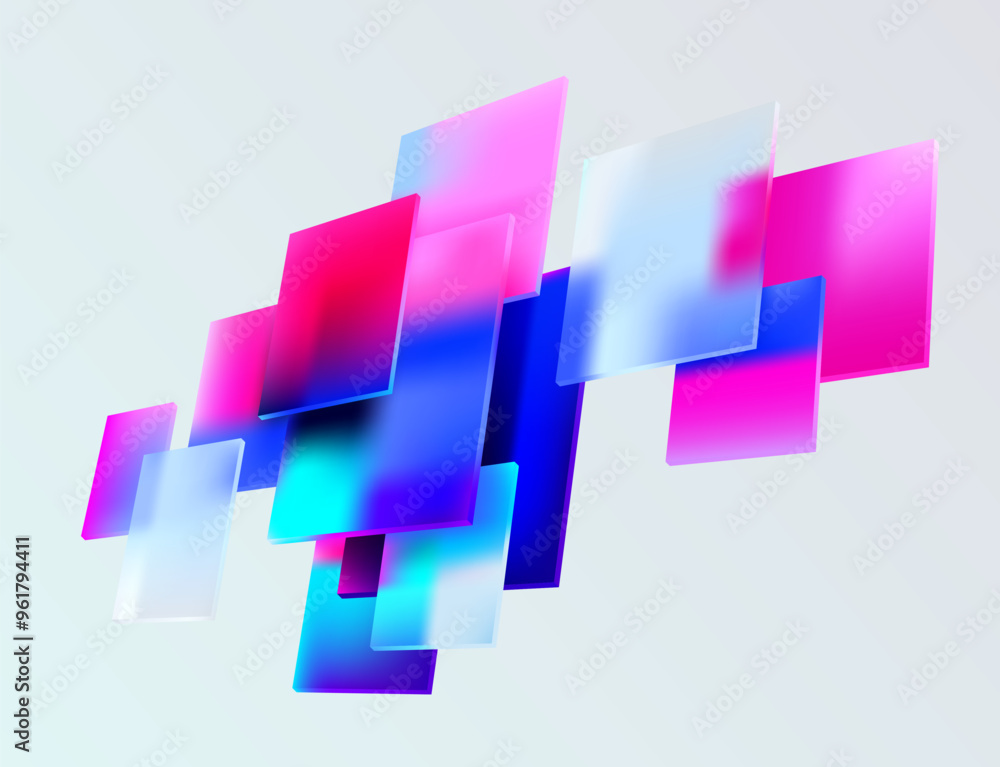 Aufkleber 3d color squares and rectangles in glass morphism style. transparent frame for text with geometric s