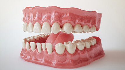 Obraz premium This 3D model shows how dental implants and real teeth are positioned in the jawbone. It's a helpful image for explaining dental implants on websites and social media.
