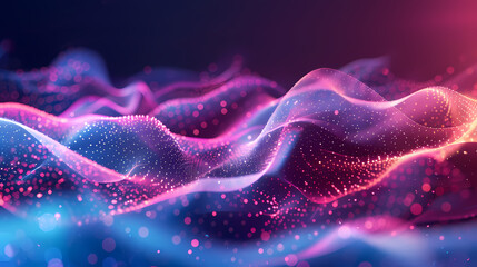 Fototapeta premium Background design with abstract waves of particles. Abstract wave moving dots flow particles, brochure background design with hi-tech elements and big data