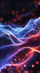 Fototapeta premium Background design with abstract waves of particles. Abstract wave moving dots flow particles, brochure background design with hi-tech elements and big data
