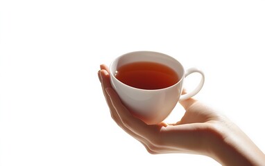 Obraz premium Serene Woman's Hand Holding Cup of Tea Soft Shadows Studio Shot