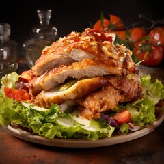 plate food with sandwich and glass wine