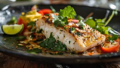 plate food with fish and vegetables