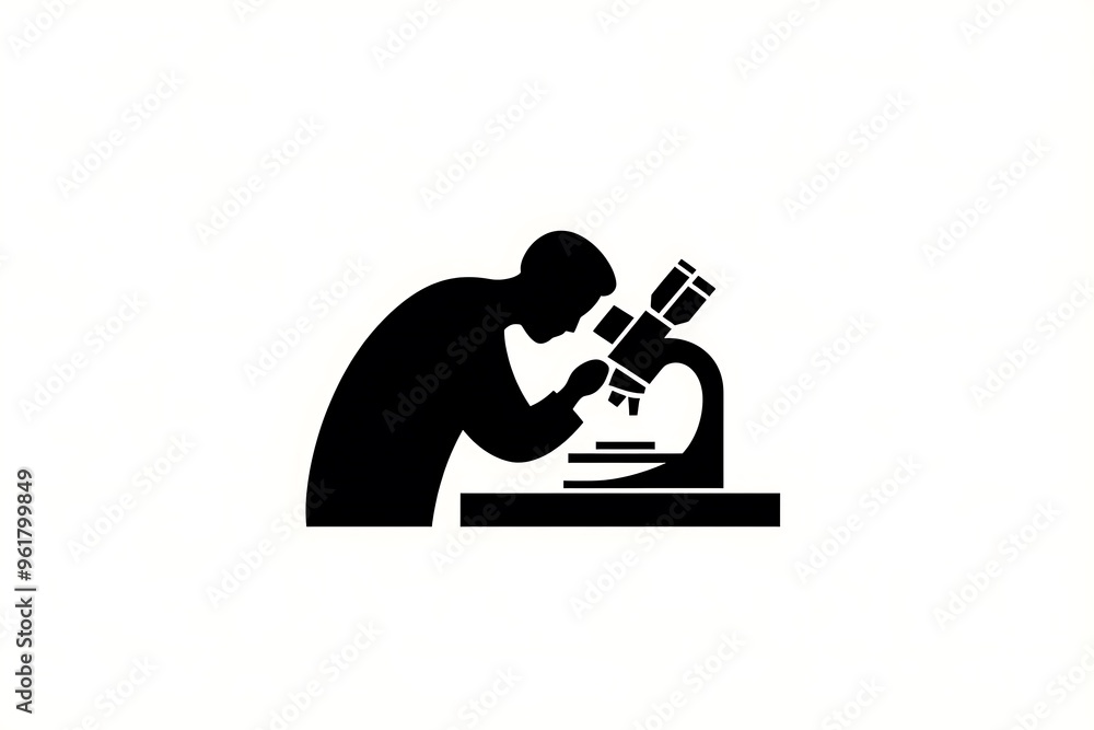 Poster minimalist vector icon of person studying with microscope on white background