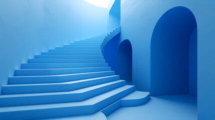Geometric blue stairs in paper cut style, Squid game,photostock style
