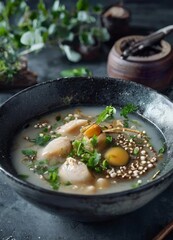 bowl soup with spoon and