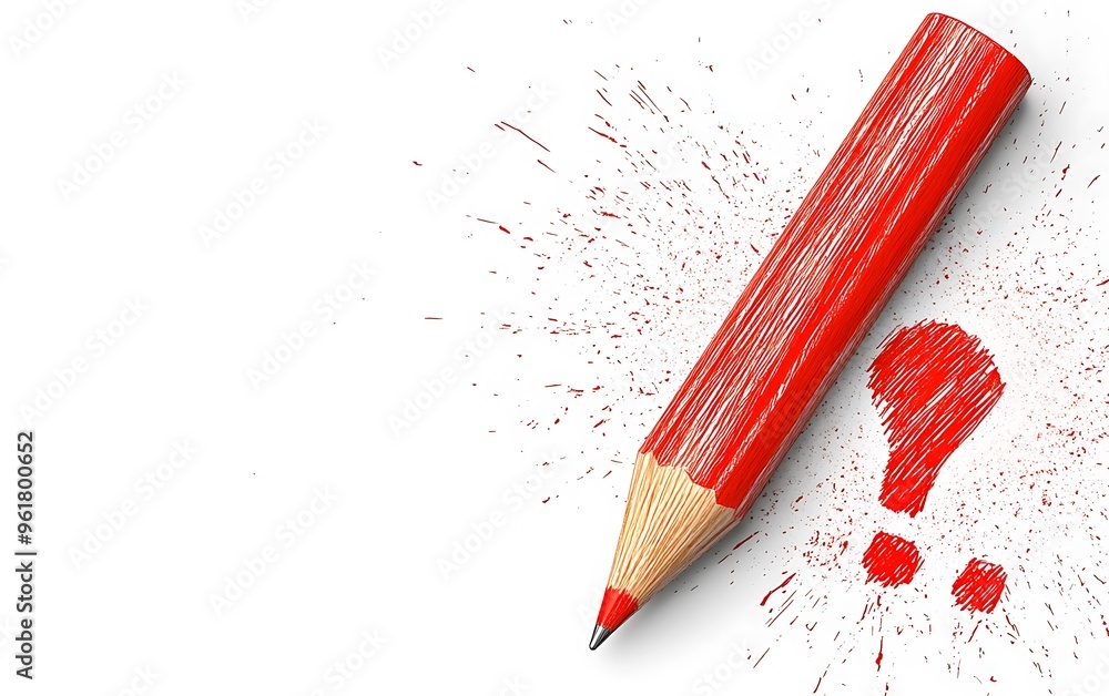 Poster dynamic 3d pencil drawing of red exclamation mark - caution concept banner on white background with 