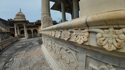 intricate carving at  Maharaniyon Ki Chhatriyan, royal funeral site , Jaipur