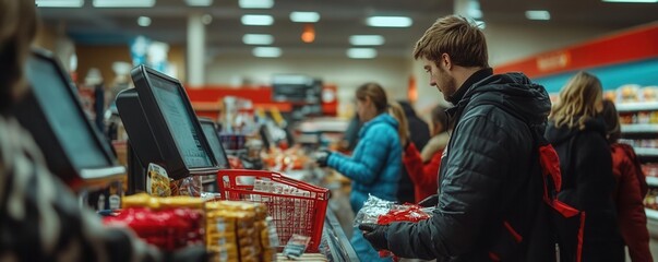 A checkout line filled with last-minute shoppers
