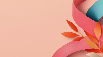Fototapeta premium Abstract nature and ribbon intertwined, soft pastel tones, flat design illustration