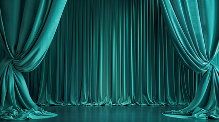 Romantic elegant turquoise teal green velvet fabric stage curtains theatrical dramatic vibe formal party backdrop backdrop background template simple minimalistic banner decor fancy romance lux chic