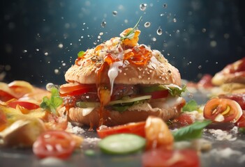 sandwich with lot toppings on it