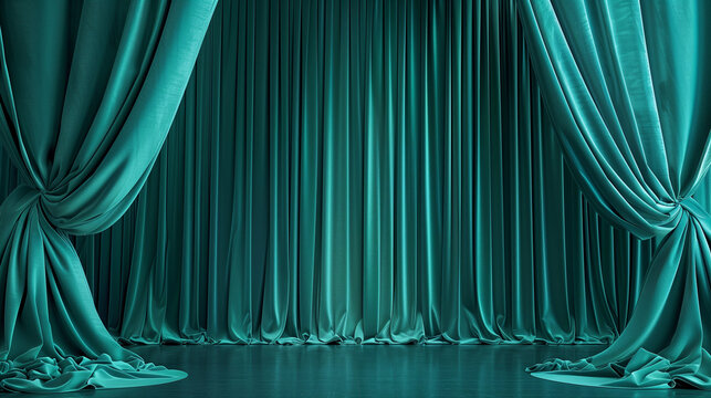 Romantic elegant turquoise teal green velvet fabric stage curtains theatrical dramatic vibe formal party backdrop backdrop background template simple minimalistic banner decor fancy romance lux chic