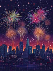 Fototapeta premium happy new year with fireworks, fireworks over the city, fireworks in the night sky, newyears new years