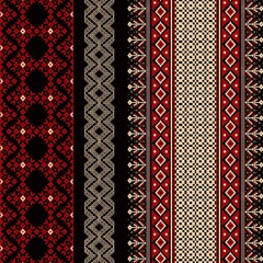 African ethnic  pattern combines the traditional Ikat style with bold geomatic designs. Featuring vibrant red tones contrasted against  ethnic a black background, it creates a visually captivating  