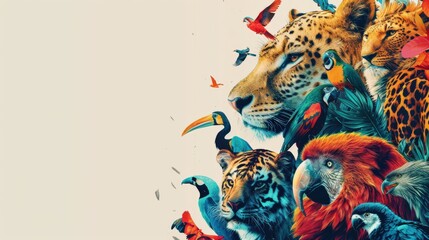 A vibrant image of a wildlife conservation campaign poster with imagery of protected animals and a call to action, with a clean background and ample copy space for campaign details.