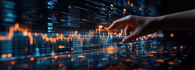 Hand Interacting With Digital Stock Market Data