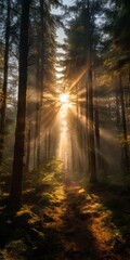 Fototapeta premium forest with sun shining through the trees