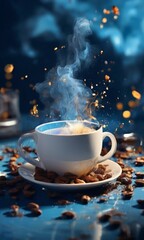 Fototapeta premium cup coffee with smoke coming out it
