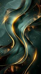 Naklejka premium Luxury invitation card background vector. Golden elegant geometric shape, gold lines gradient on green background.