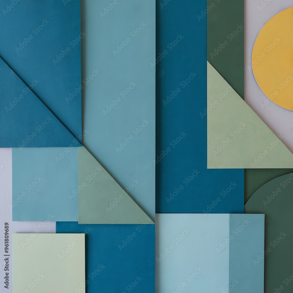 Poster a photo of a modern abstract background with geometric shapes in various shades of blue, green, and 