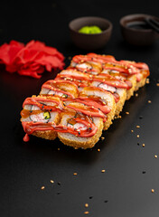 Tempura roll with shrimp and hot sauce