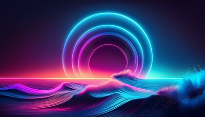 extensive neon wave background, 3D rendering