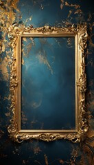 gold frame with blue background