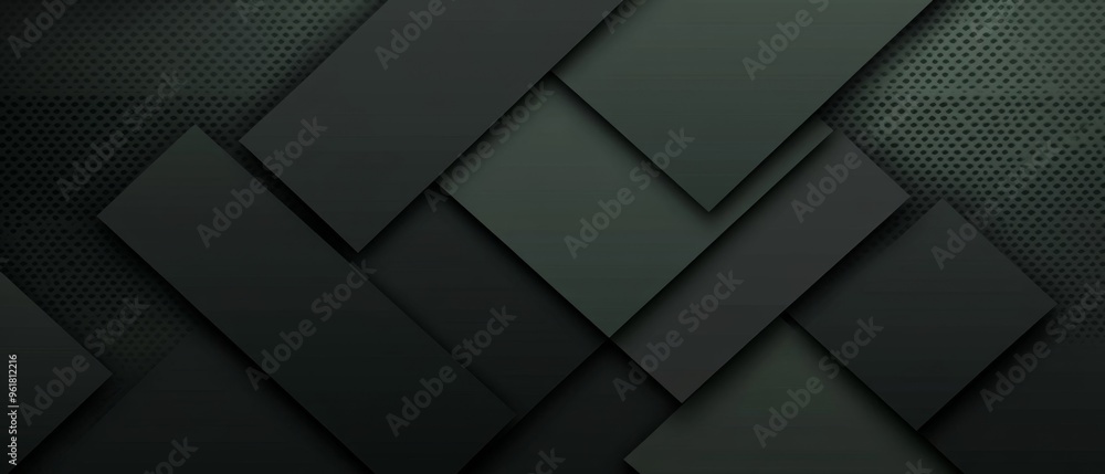 Poster abstract texture dark black gray green background banner panorama long with 3d overlapping layers ge
