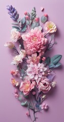 bunch pink flowers on purple background