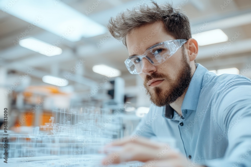 Aufkleber focused engineer visualizing innovative designs in a modern workspace with cutting-edge technology