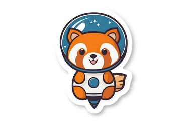 Cosmic Red Panda in Space Helmet Vector Sticker Design on White Background - Fun Cartoon Style with Rocket Ship and Vibrant Colors
