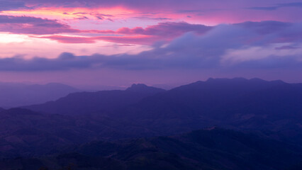 Beautiful sunset over the mountain in Thailand.