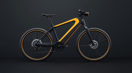 Fototapeta premium Modern black and yellow electric bicycle with large wheels and sleek futuristic design. 