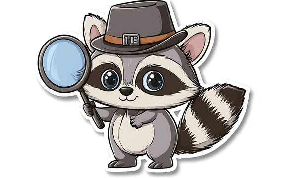 recommend clip art: Curious Detective Raccoon - Quirky Cartoon Vector Sticker Design in Procreate Doodle Style on White Background