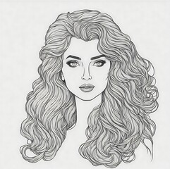 Hand drawn portrait of beautiful young girl sketch with long wavy hair, fashion illustration, beauty concept, feminine artistic sketch for design, graphic pencil drawing for beautiful woman sketch
