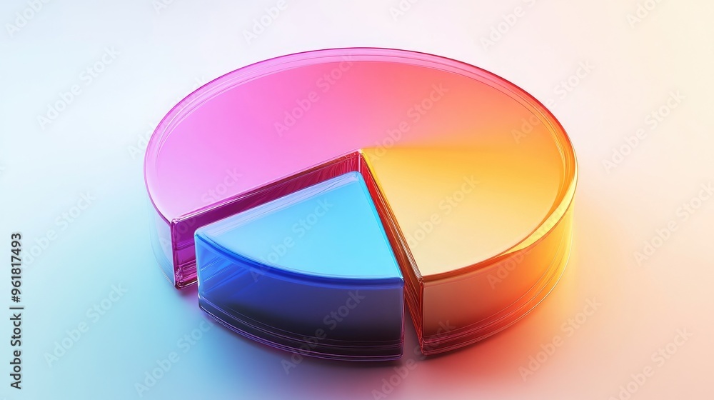 Poster glossy 3d pie chart with dynamic shadows and reflections, showcasing percentage distribution in a sl
