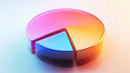 Obraz premium Glossy 3D pie chart with dynamic shadows and reflections, showcasing percentage distribution in a sleek, professional style.