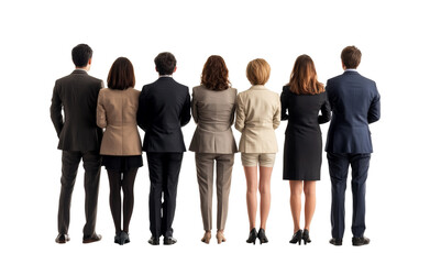 Obraz premium A group of business people standing in a row, viewed from behind: Alpha png, transparent